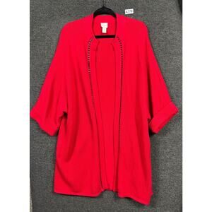 Chico's Crochet Chain Cullen Cardigan Knit Sweater Size 3 US XL Red 3/4 Sleeve